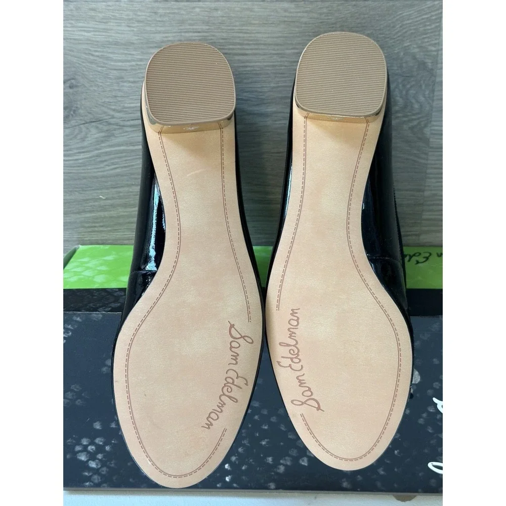 Sam‎ Edelman, Natalie Black Leather Gold Block Heel, Womens Size 8